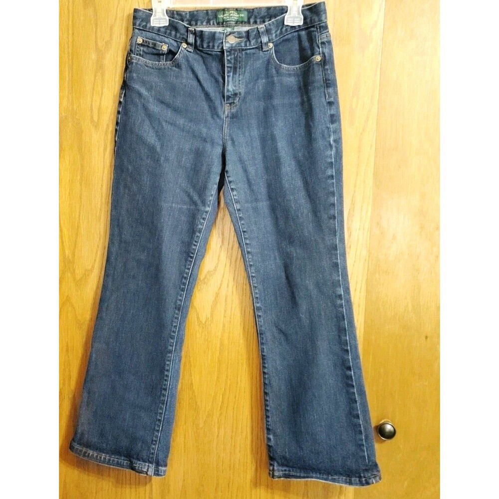 Lauren Jeans Co Ralph Sz 10P Petite Denim Blue Mid Rise Little Bootcut Stretch